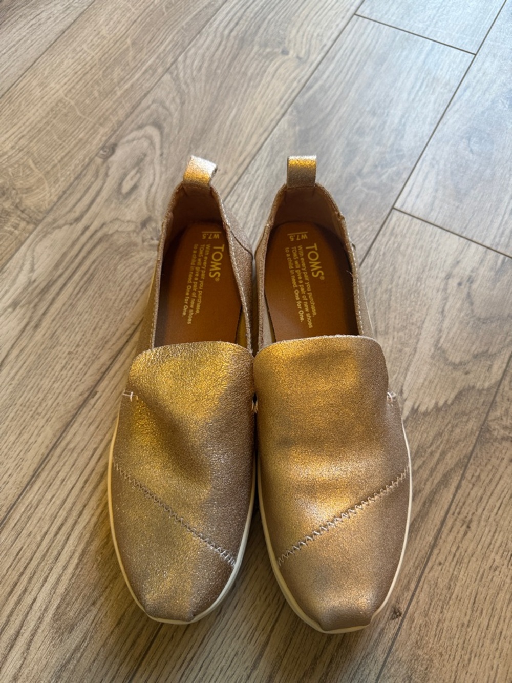 New Nwot Toms Rose Gold Leather Deconstructed Alpargatas Shoes - Picture 5 of 8